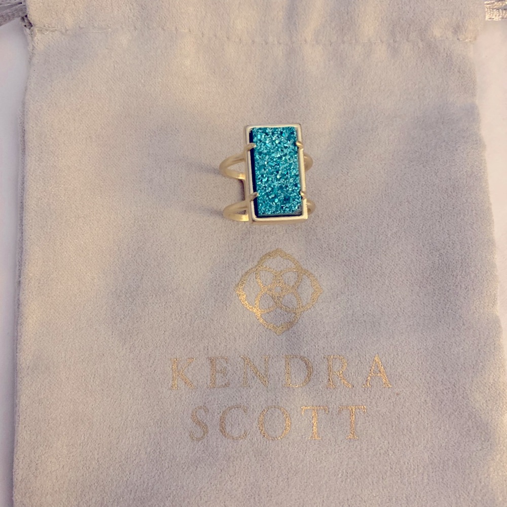 Kendra Scott teal drusy adjustable cocktail ring